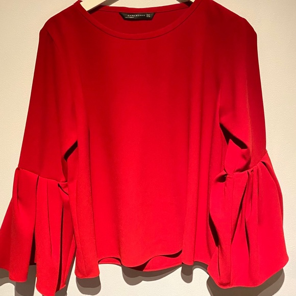 Zara Red Peplum sleeve top in size Medium - Picture 4 of 13